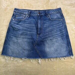 Abercrombie & Fitch Denim Mini Skirt Size 32 Frayed Hem Blue Jean Skirt‎